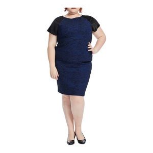 Leota Stretch Jacquard-Jersey & Velvet Office Dinner Party Dark Blue Dress